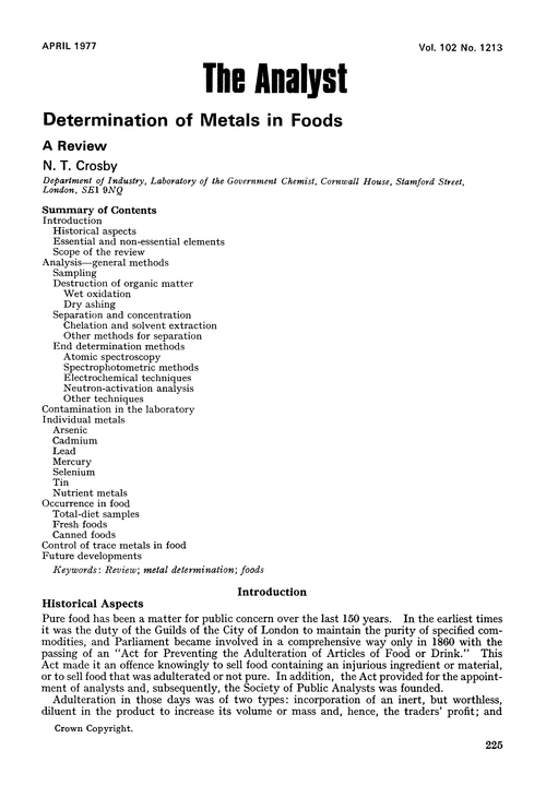 Determination of metals in foods. A review