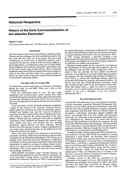 Historical perspective. History of the early commercialization of ion-selective electrodes