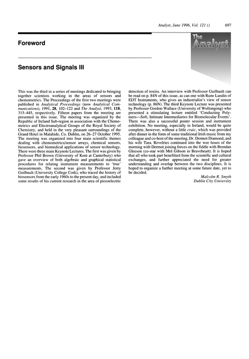 Foreword. Sensors and signals III