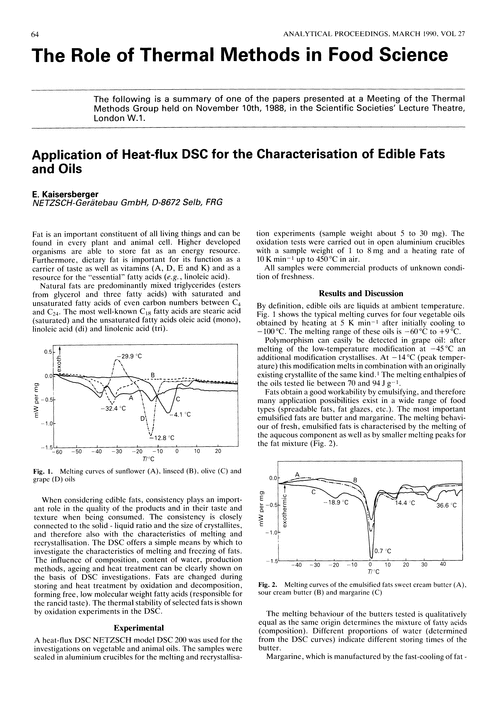 The role of thermal methods in food science. Application of heat-flux DSC for the characterisation of edible fats and oils