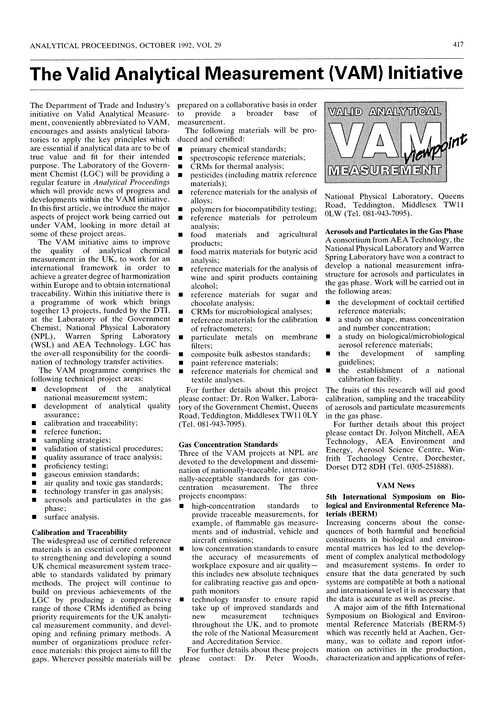 The Valid Analytical Measurement (VAM) initiative