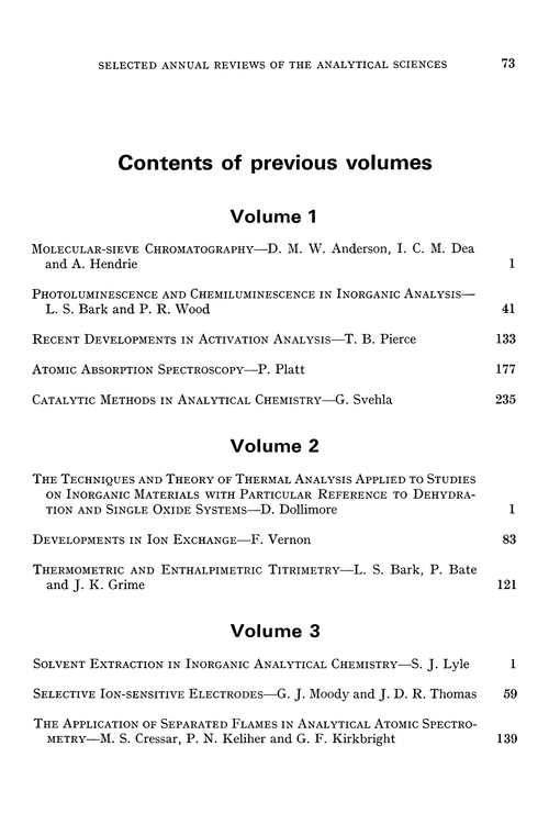 Contents of previous volumes