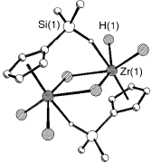 Graphical abstract: Mono- and di-cyclopentadienyl zirconium derivatives containing the dimethylsilylcyclopentadienyl ligand. Agostic linear Si–H–Zr interaction in the molecular structure of [Zr{η5-C5H4(SiMe2H)}Cl3]2 [ ]