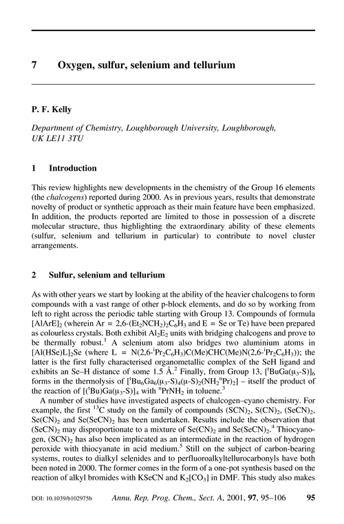 7 Oxygen, sulfur, selenium and tellurium