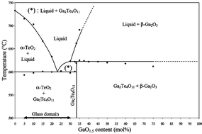 Graphical abstract: The TeO2-rich part of the TeO2–Ga2O3 system: equilibrium and non-equilibrium phase diagram