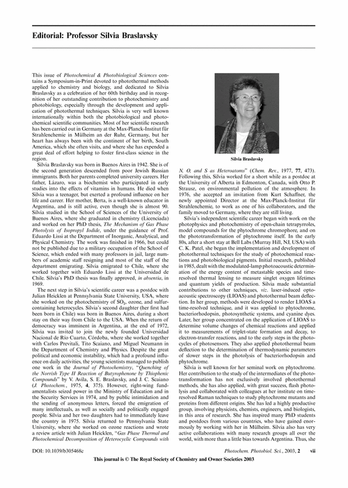 Editorial: Professor Silvia Braslavsky