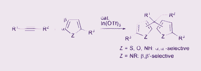 Graphical abstract: Indium triflate-catalysed double addition of heterocyclic arenes to alkynes