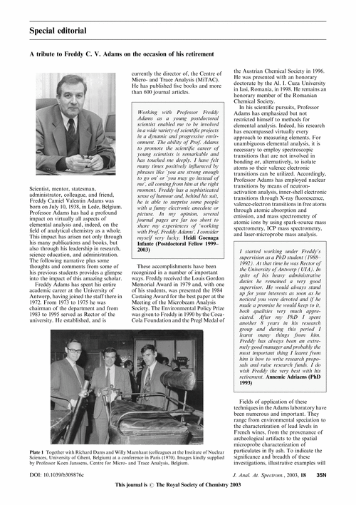 Special editorial A tribute to Freddy C. V. Adams on the occasion of his retirement