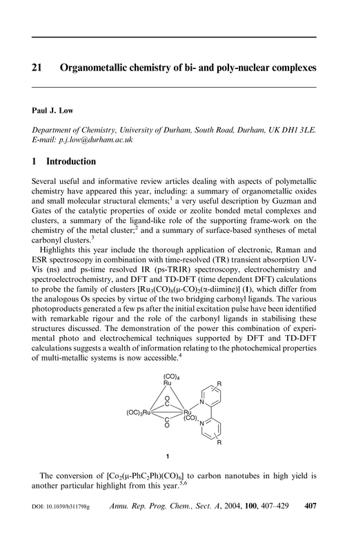 21  Organometallic chemistry of bi- and poly-nuclear complexes