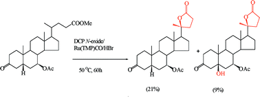 Graphical abstract: The remote-oxyfunctionalization of unactivated carbons in (5β)-3-oxobile acids by 2,6-dichloropyridine N-oxide catalyzed by ruthenium–porphyrin and HBr: a direct lactonization at C-20