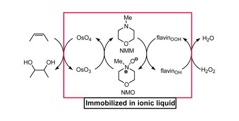 Graphical abstract: Ionic liquid-immobilized catalytic system for biomimetic dihydroxylation of olefins