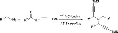 Graphical abstract: Iridium-catalyzed coupling of simple primary or secondary amines, aldehydes and trimethylsilylacetylene: preparation of propargylic amines