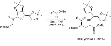 Graphical abstract: Radical addition of nitrones to acrylates mediated by SmI2: asymmetric synthesis of γ-amino acids employing carbohydrate-based chiral auxiliaries
