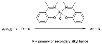 Graphical abstract: Iron(iii) salen-type catalysts for the cross-coupling of aryl Grignards with alkyl halides bearing β-hydrogens