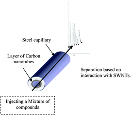 Graphical abstract: Selective self-assembly of single walled carbon nanotubes in long steel tubing for chemical separations