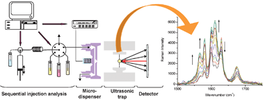 Graphical abstract: Containerless reaction monitoring in ionic liquids by means of Raman microspectroscopy