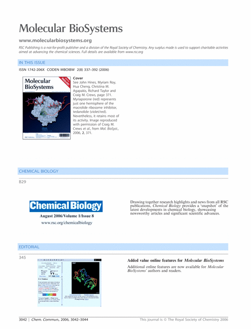 Molecular BioSystems issue 8 contents pages - free access to ChemComm subscribers