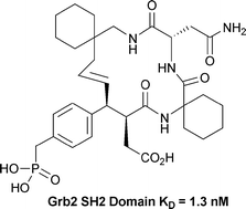 Graphical abstract: Utilization of achiral alkenyl amines for the preparation of high affinity Grb2 SH2 domain-binding macrocycles by ring-closing metathesis