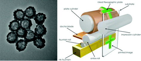 Graphical abstract: Polyaniline coated poly(butyl methacrylate) core–shell particles: roll-to-roll printing of templated electrically conductive structures