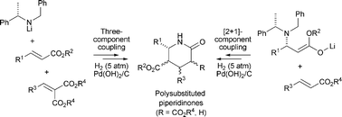 Graphical abstract: Asymmetric three- and [2 + 1]-component conjugate addition reactions for the stereoselective synthesis of polysubstituted piperidinones