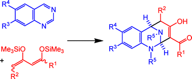 Graphical abstract: Synthesis of 3,4-benzo-7-hydroxy-2,9-diazabicyclo[3.3.1]non-7-enes by cyclization of 1,3-bis(silyl enol ethers) with quinazolines