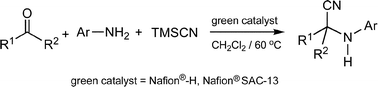 Graphical abstract: Efficient green synthesis of α-aminonitriles, precursors of α-amino acids