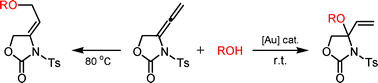 Graphical abstract: Gold-catalyzed intermolecular addition of alcohols toward the allenic bond of 4-vinylidene-2-oxazolidinones