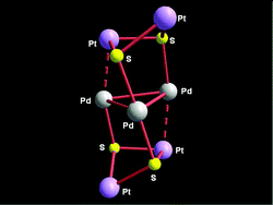 Graphical abstract: Self-selected formation of a heteropolymetallic sandwich [Pd3Pt4(μ3-S)4(μ-dppy)4(dppy)4][PF6]3 from dinuclear addition across the [Pt2] and [Pd2] cores (dppy = 2-(diphenylphosphino)pyridine)
