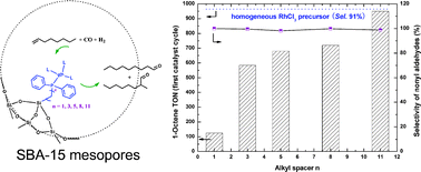 Graphical abstract: Lengthening alkyl spacers to increase SBA-15-anchored Rh–P complex activities in 1-octene hydroformylation