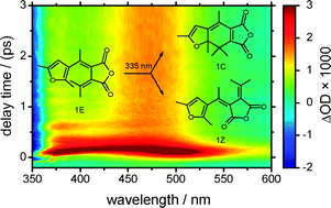 Graphical abstract: Parallel ultrafast E–C ring closure and E–Z isomerisation in a photochromic furylfulgide studied by femtosecond time-resolved spectroscopy