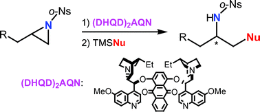 Graphical abstract: Asymmetric recognition and sequential ring opening of 2-substituted-N-nosylaziridines with (DHQD)2AQN and TMSNu
