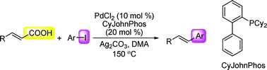 Graphical abstract: Palladium-catalyzed decarboxylative cross-coupling reaction of cinnamic acid with aryl iodide