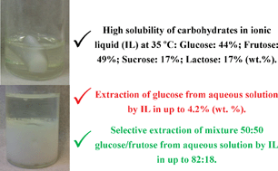 Graphical abstract: Studies on dissolution of carbohydrates in ionic liquids and extraction from aqueous phase