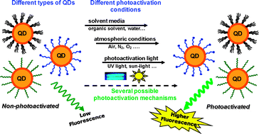 Graphical abstract: Quantum dots luminescence enhancement due to illumination with UV/Vis light