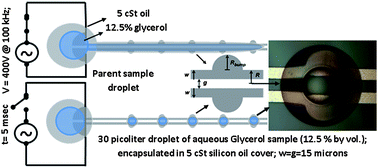 Graphical abstract: DEP actuation of emulsion jets and dispensing of sub-nanoliter emulsion droplets