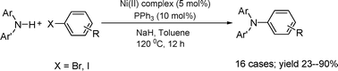 Graphical abstract: Nickel-catalyzed cross-coupling of diarylamines with haloarenes