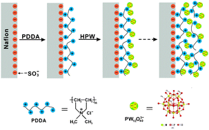 Graphical abstract: Layer-by-layer self-assembly of PDDA/PWA–Nafion composite membranes for direct methanol fuel cells