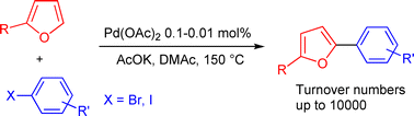 Graphical abstract: Low catalyst loading ligand-free palladium-catalyzed direct arylation of furans: an economically and environmentally attractive access to 5-arylfurans