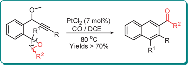 Graphical abstract: A 1,3-carbonyl shift in the platinum-catalyzed aromatization of 2-epoxy-1-(methoxyalk-2-ynyl)benzenes