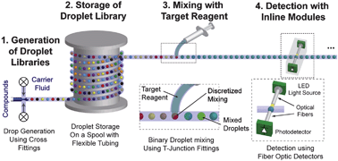 Graphical abstract: A modular approach for the generation, storage, mixing, and detection of droplet libraries for high throughput screening