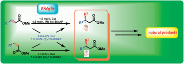 Graphical abstract: Highly enantioselective Cu(i)–Tol-BINAP-catalyzed asymmetric conjugate addition of Grignard reagents to α,β-unsaturated esters