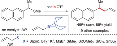 Graphical abstract: Indium(i)-catalyzed alkyl–allyl coupling between ethers and an allylborane