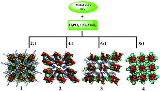 Graphical abstract: Controllable self-assembly of four new metal–organic frameworks based on different phosphomolybdate clusters by altering the molar ratio of H3PO4 and Na2MoO4