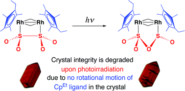 Graphical abstract: Photoreactivity of crystals of a rhodium dithionite complex with ethyltetramethylcyclopentadienyl ligands: Crystal surface morphology changes and degradation