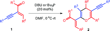 Graphical abstract: Organocatalytic hetero [4+2] cycloaddition reactions of 2-(1-alkynyl)-2-alkene-1-ones: metal-free access to highly substituted 4H-pyrans
