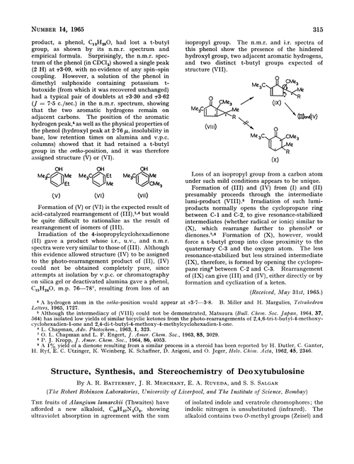 Structure, synthesis, and stereochemistry of deoxytubulosine