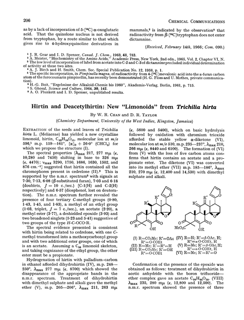 Hirtin and deacetylhirtin: new “limonoids” from Trichilia hirta