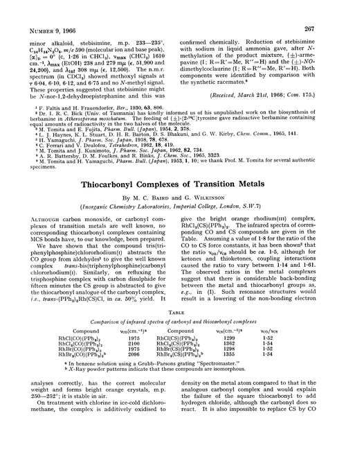 Thiocarbonyl complexes of transition metals