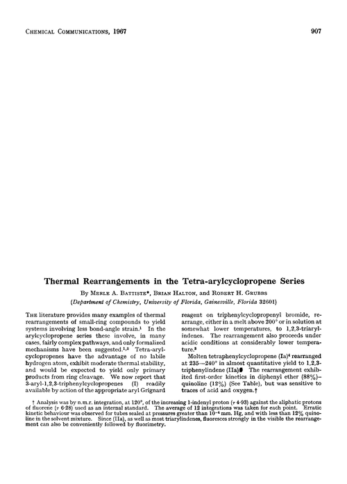Thermal rearrangements in the tetra-arylcyclopropene series
