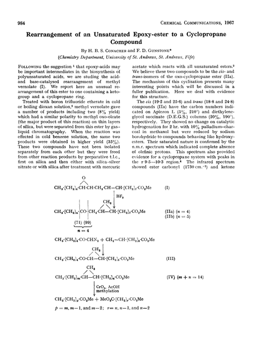 Rearrangement of an unsaturated epoxy-ester to a cyclopropane compound